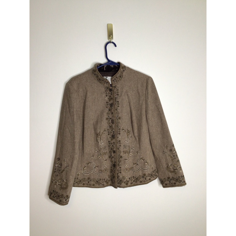 Nygard Collection Jacket Womens 12P Brown Excellent Embroidered Wool Blend Boho